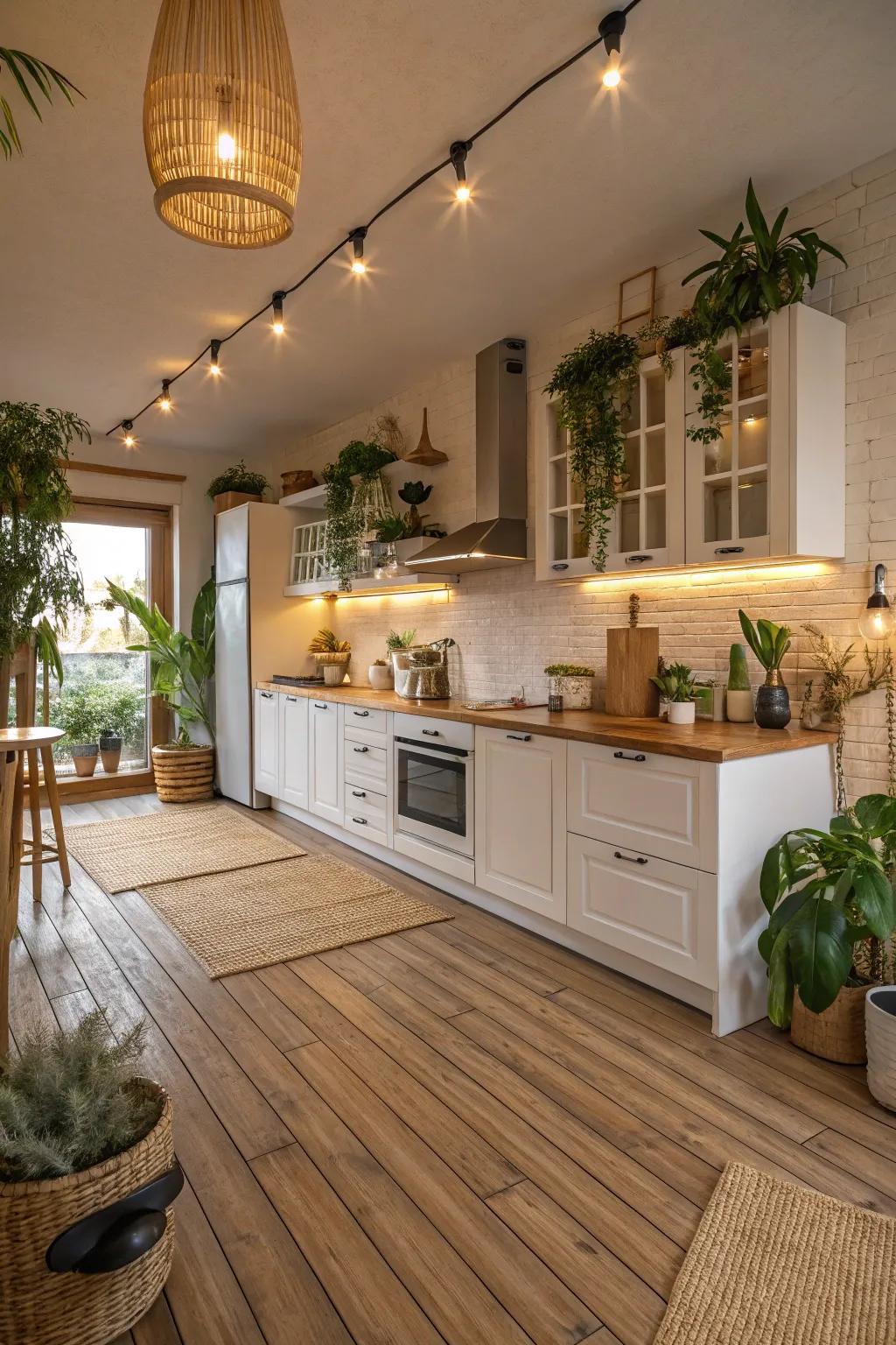 Bamboo flooring offers an eco-friendly and warm aesthetic for kitchens.