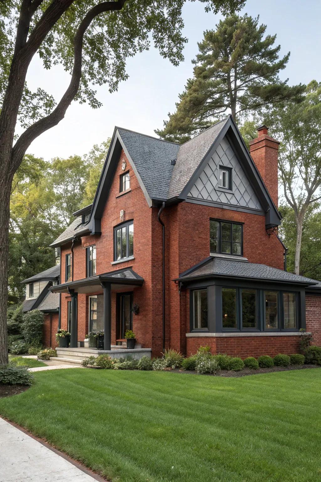 Carbon trim delivers a sleek and modern edge to red brick homes.