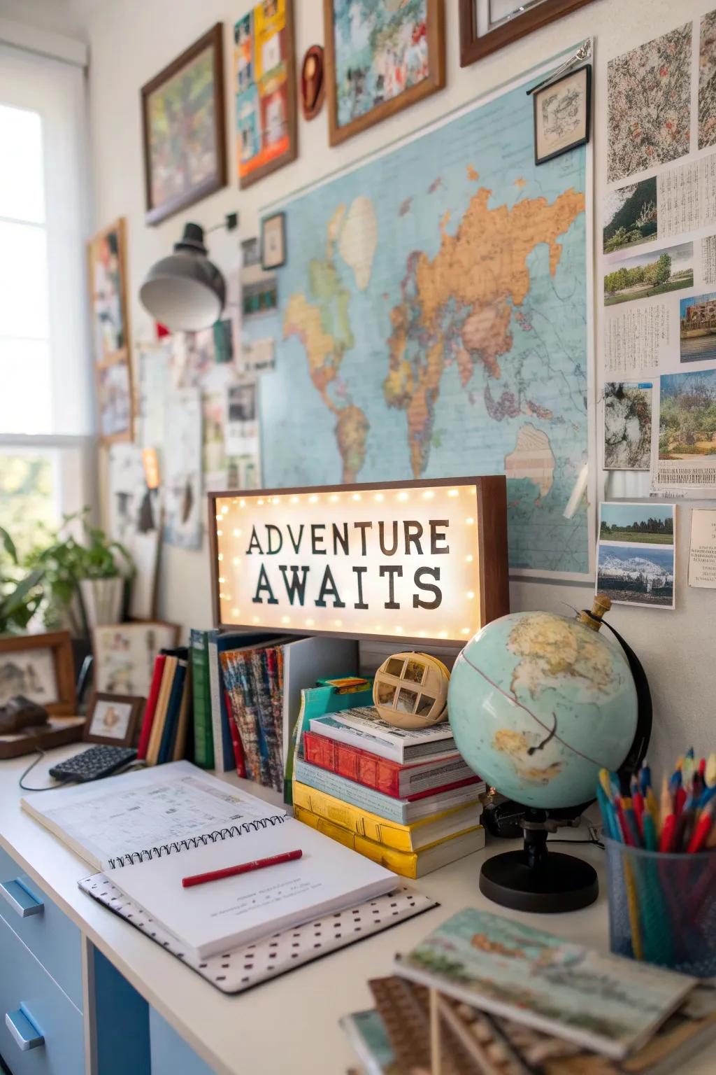 Adventure-themed signs inspire new journeys.