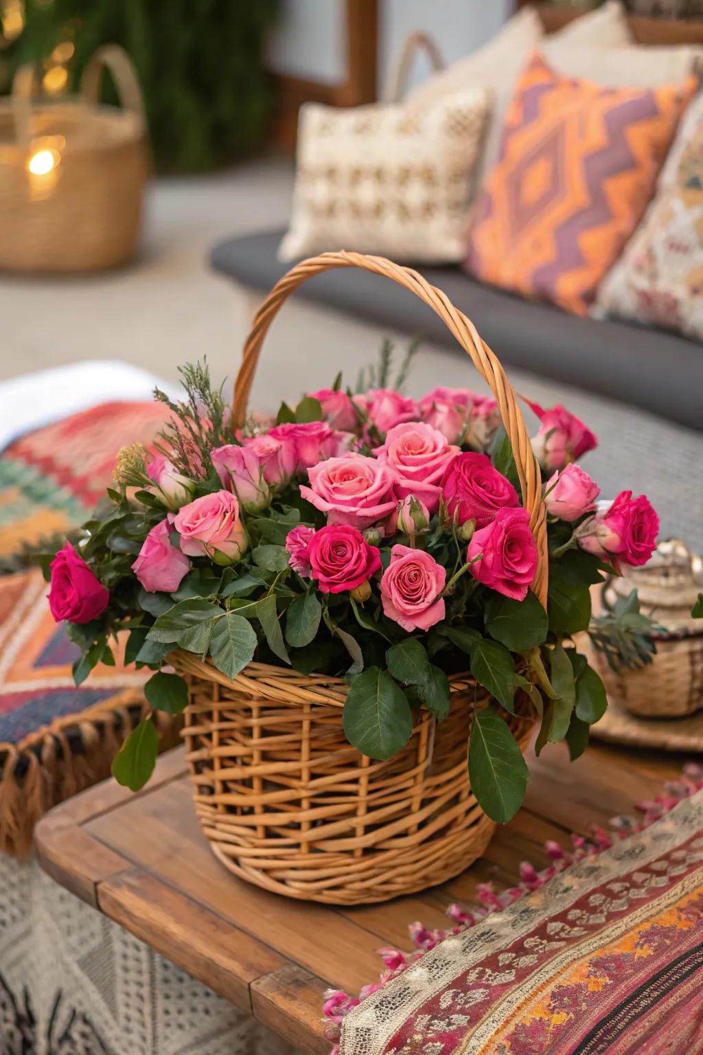 Boho-Chic with Woven Baskets and Roses