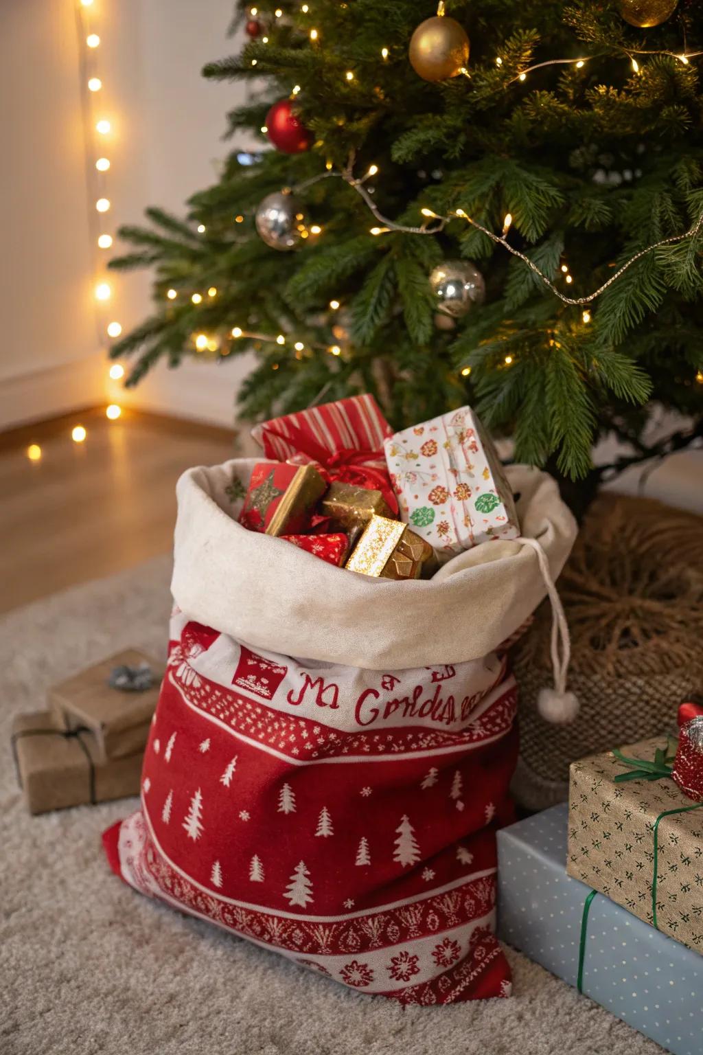 Santa's sack container cleverly incorporates multiple presents.