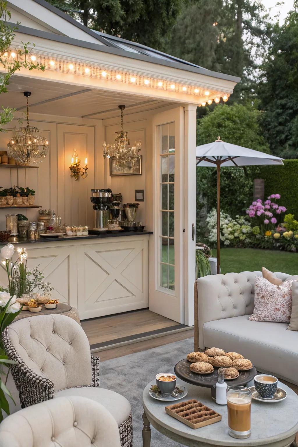 A stylish coffee station for wonderful moments in a she shed.