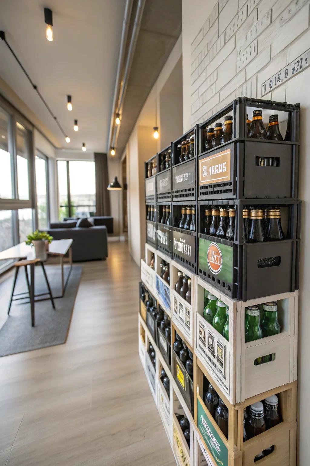 Space-conscious wall-supported box beer display.