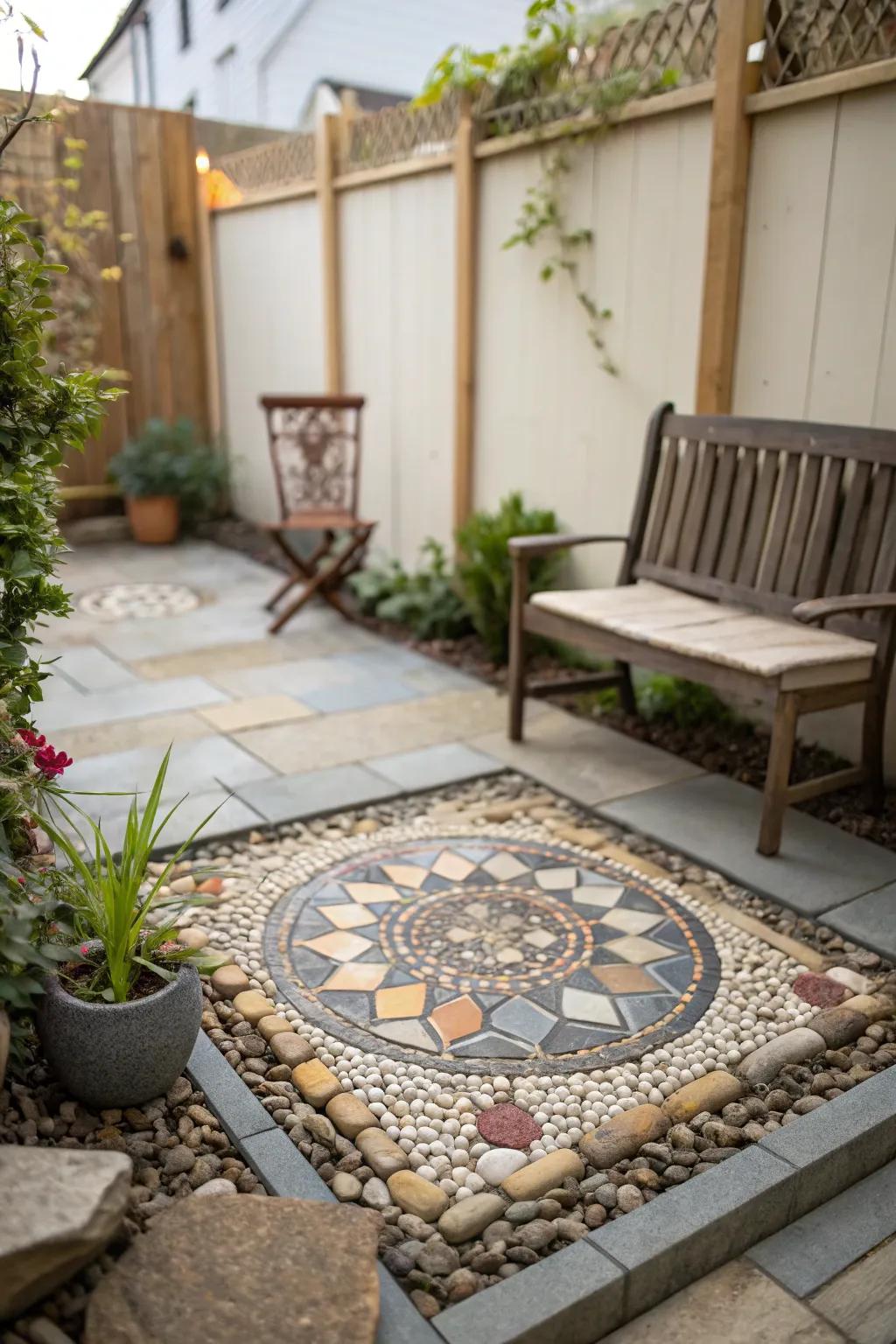 Mosaic designs add an artistic flair to small patios.