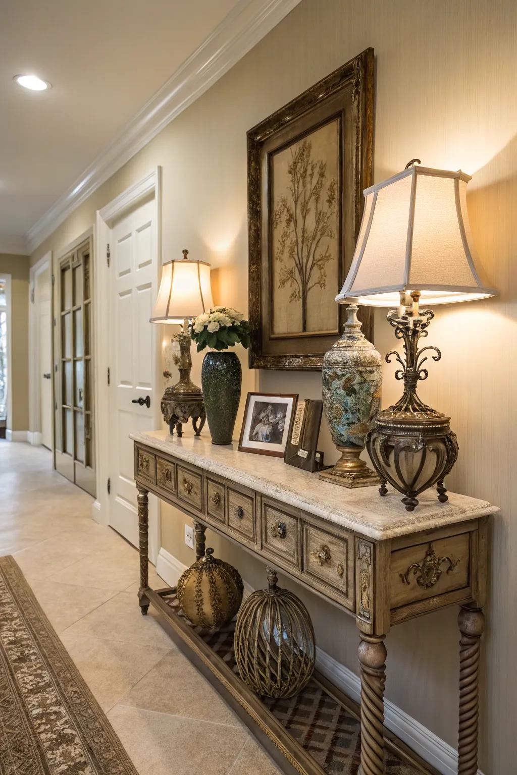 Antique pieces add charm and history to your hallway decor.