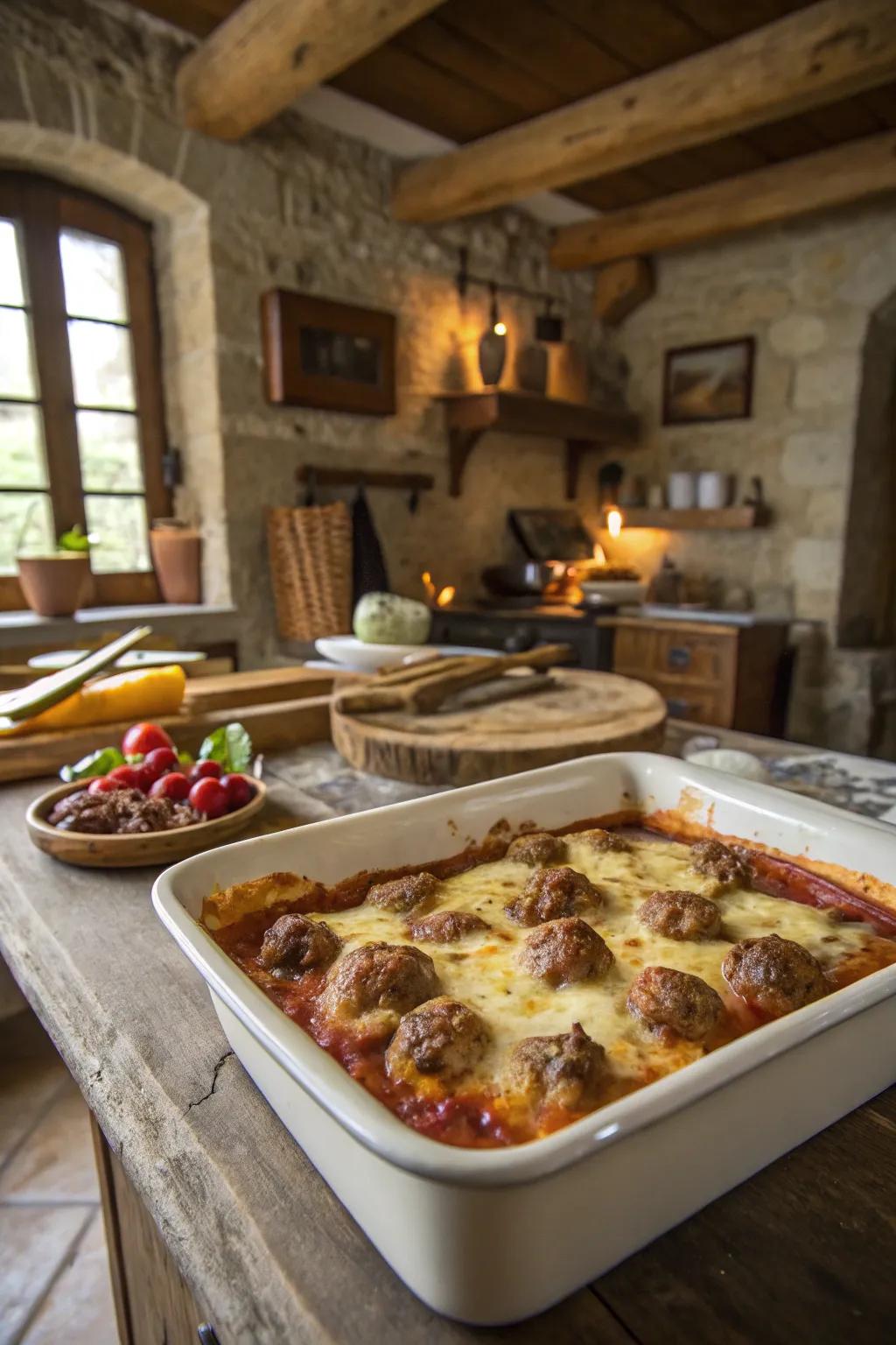 Italian sausage and polenta bake, a taste of the Italian countryside.