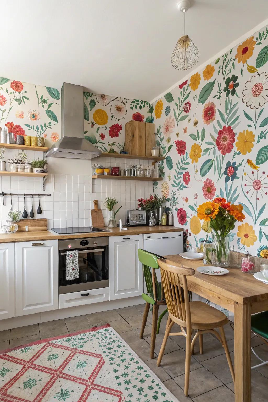 Playful wallpaper introduces persona and joy.