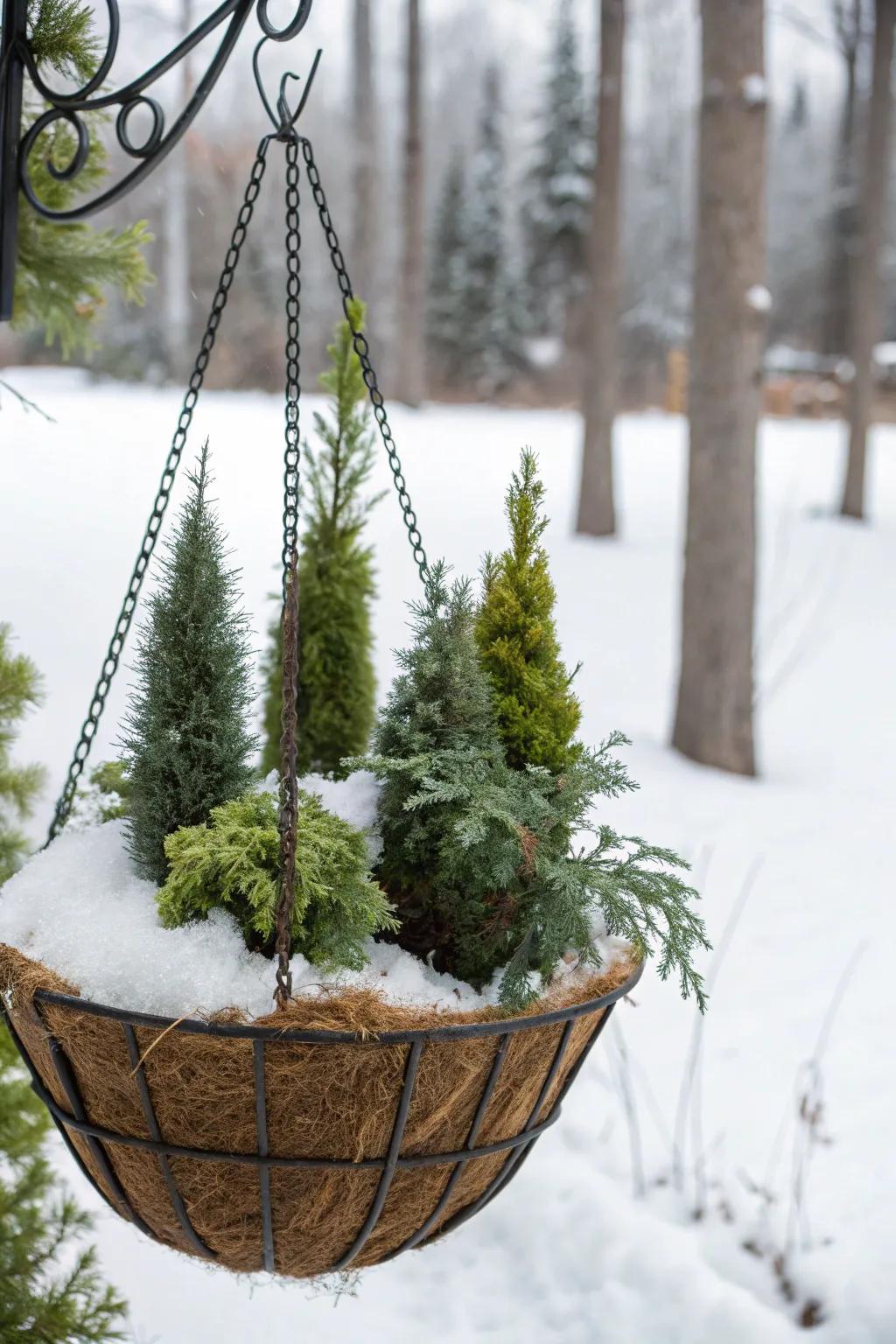 Miniature conifers evoke a whimsical forest sensation.