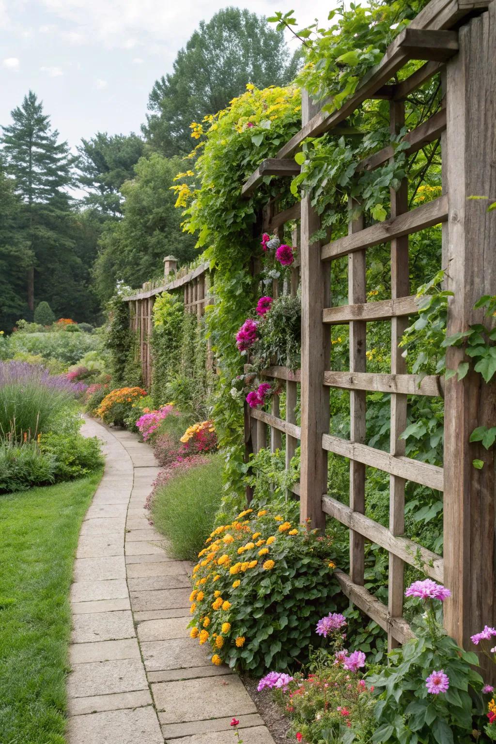 Trellis fences merge structure with natural beauty.