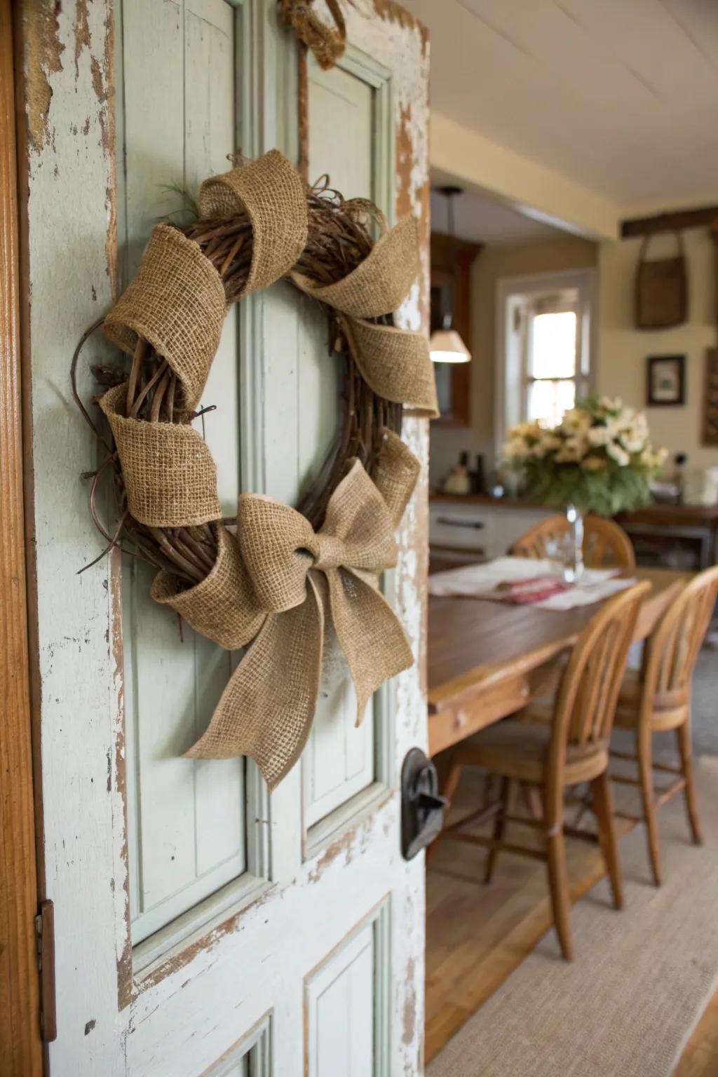 A wreath that welcomes with rustic warmth.