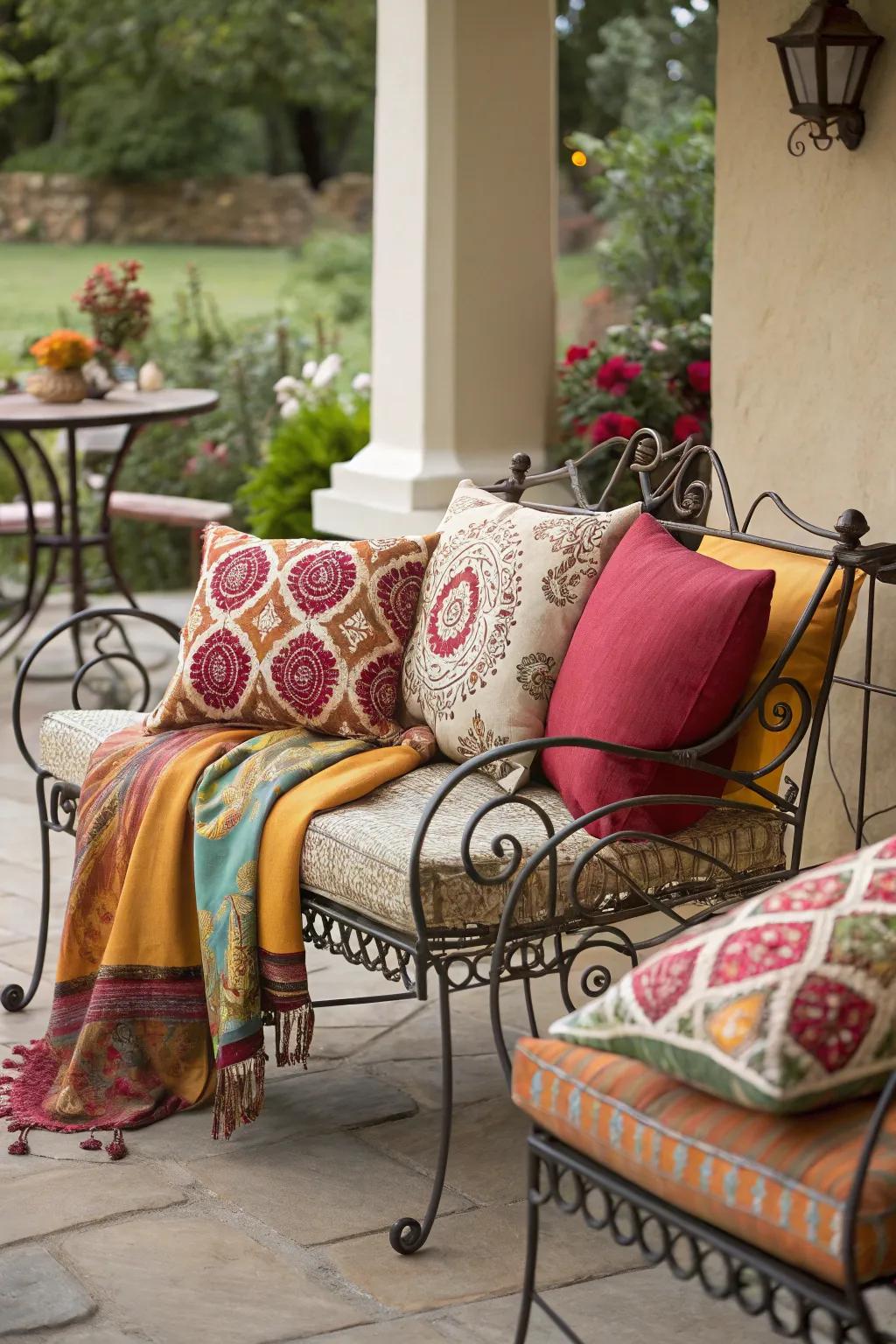 Playful patterns bring a lively touch to wrought iron furniture.