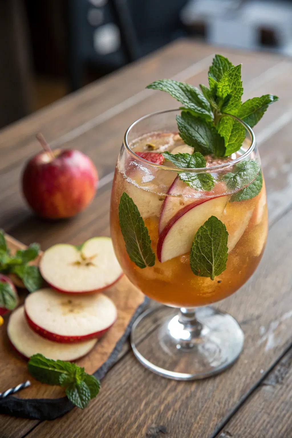 Mint leaves add a refreshing touch to apple cider punch.