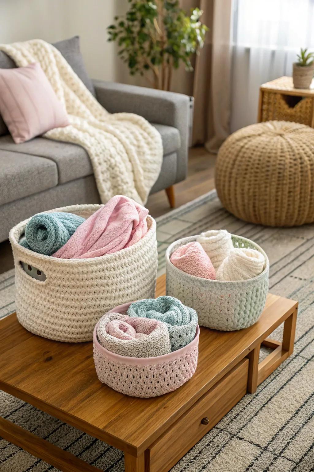 Handcrafted baskets that provide both style and functionality.