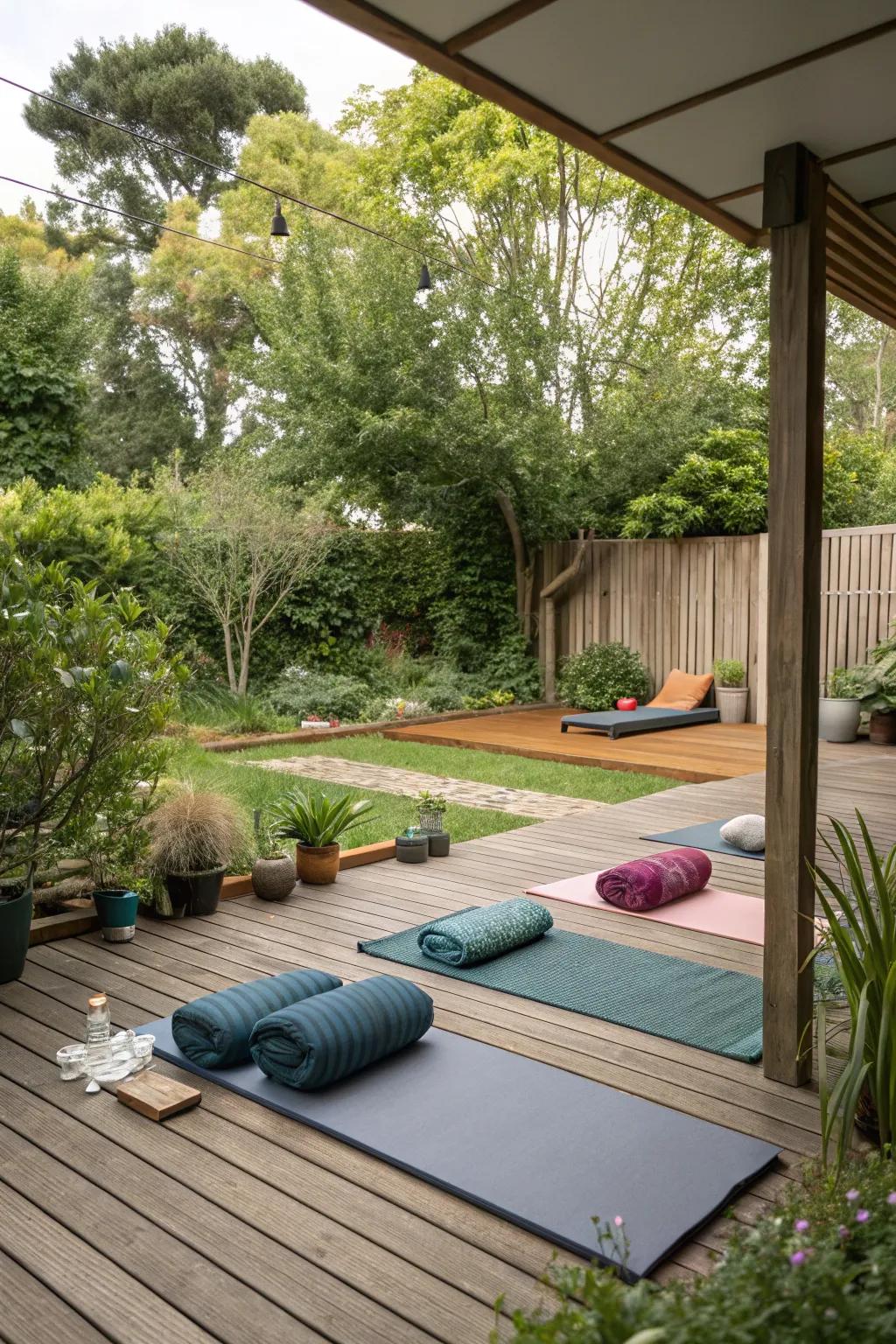 Find peace and tranquility in a dedicated outdoor yoga space.