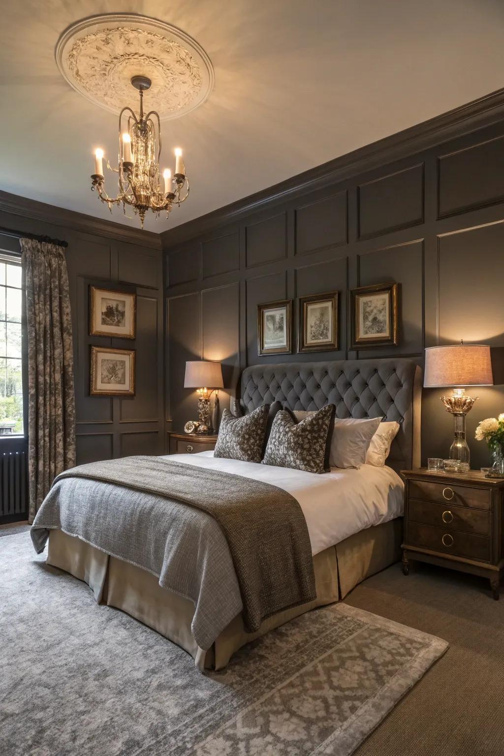 Moody charcoals add drama and sophistication to your bedroom.