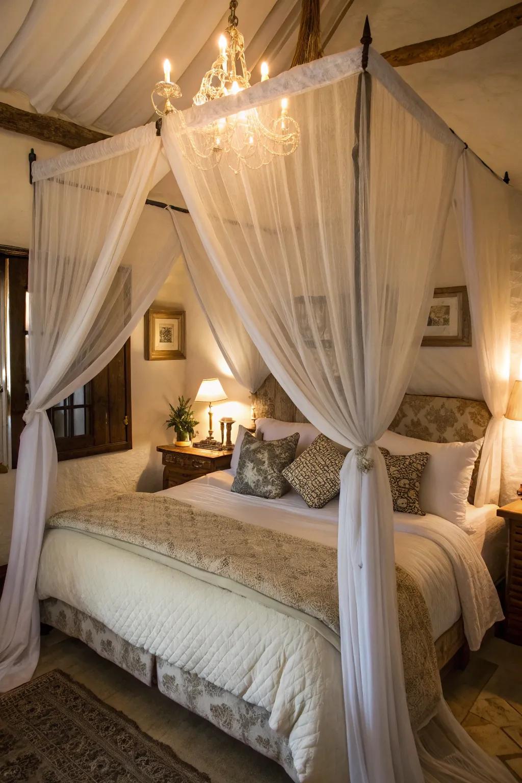 A canopy creates an intimate and elegant bedroom retreat.