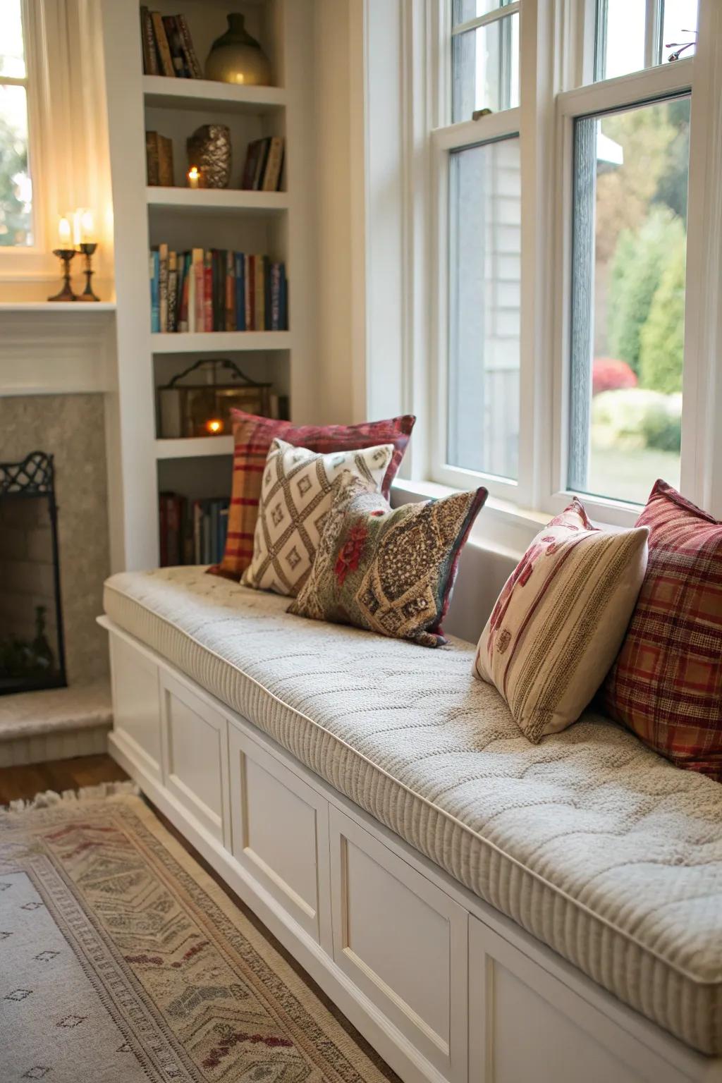 Throw pillows add charm and comfort to any bench arrangement.