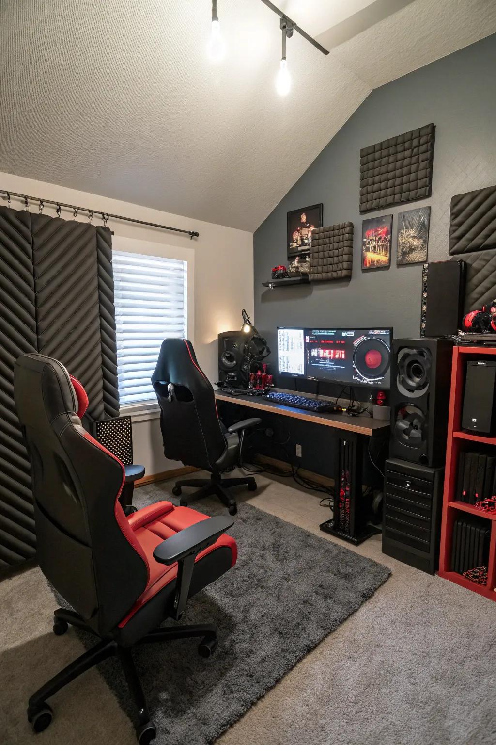 Soundproofing elements ensure an immersive gaming experience.