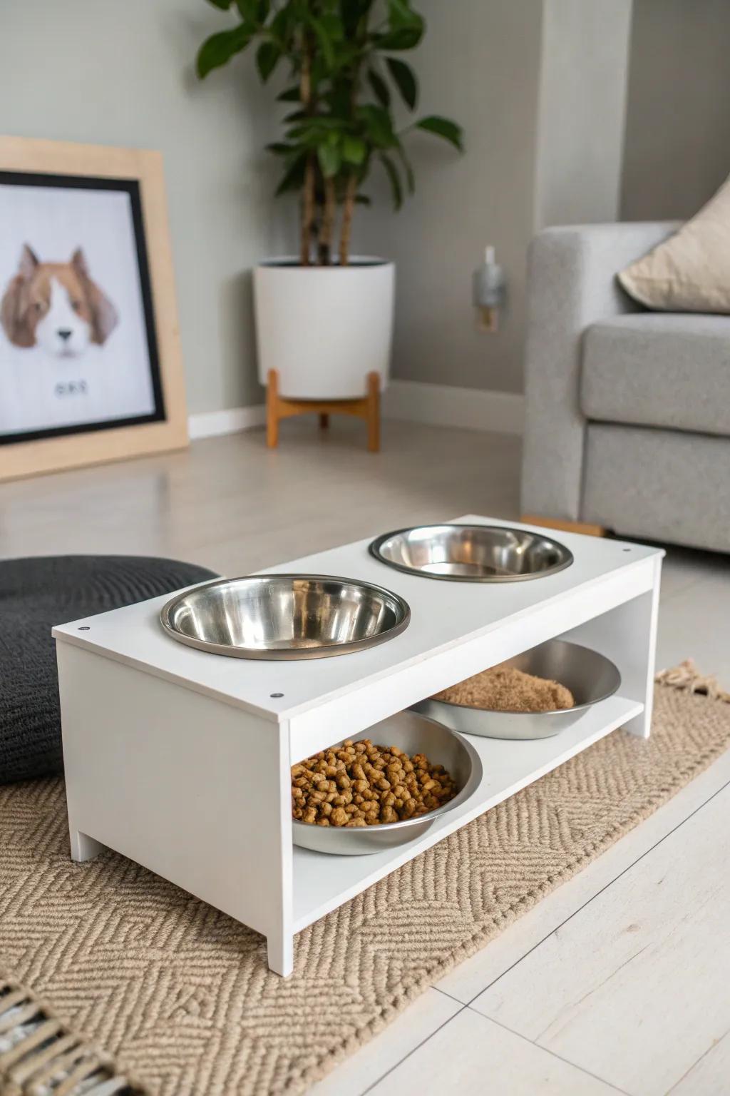 Achieve serenity with a minimalist approach to your cat's dining area.