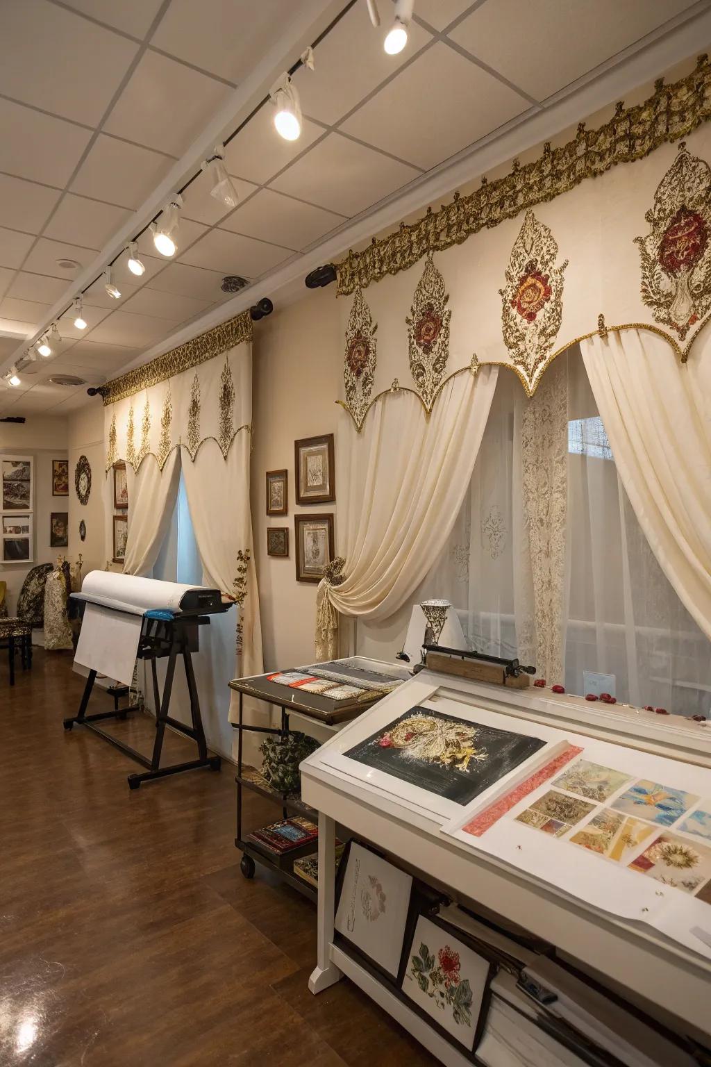 Transmute your windows into art through custom appliqued valances.