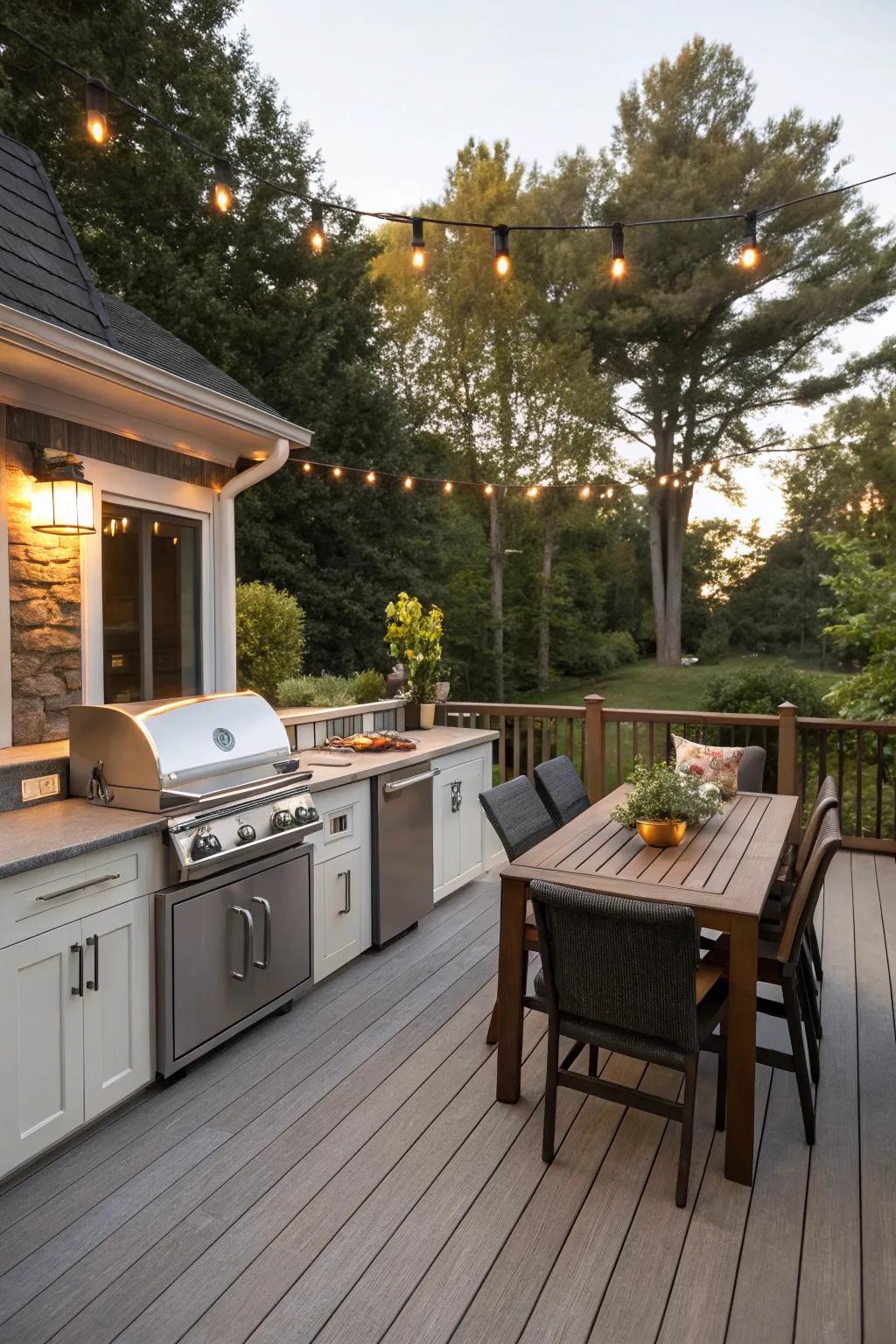 An outdoor kitchen transforms this deck into a vibrant culinary hub.