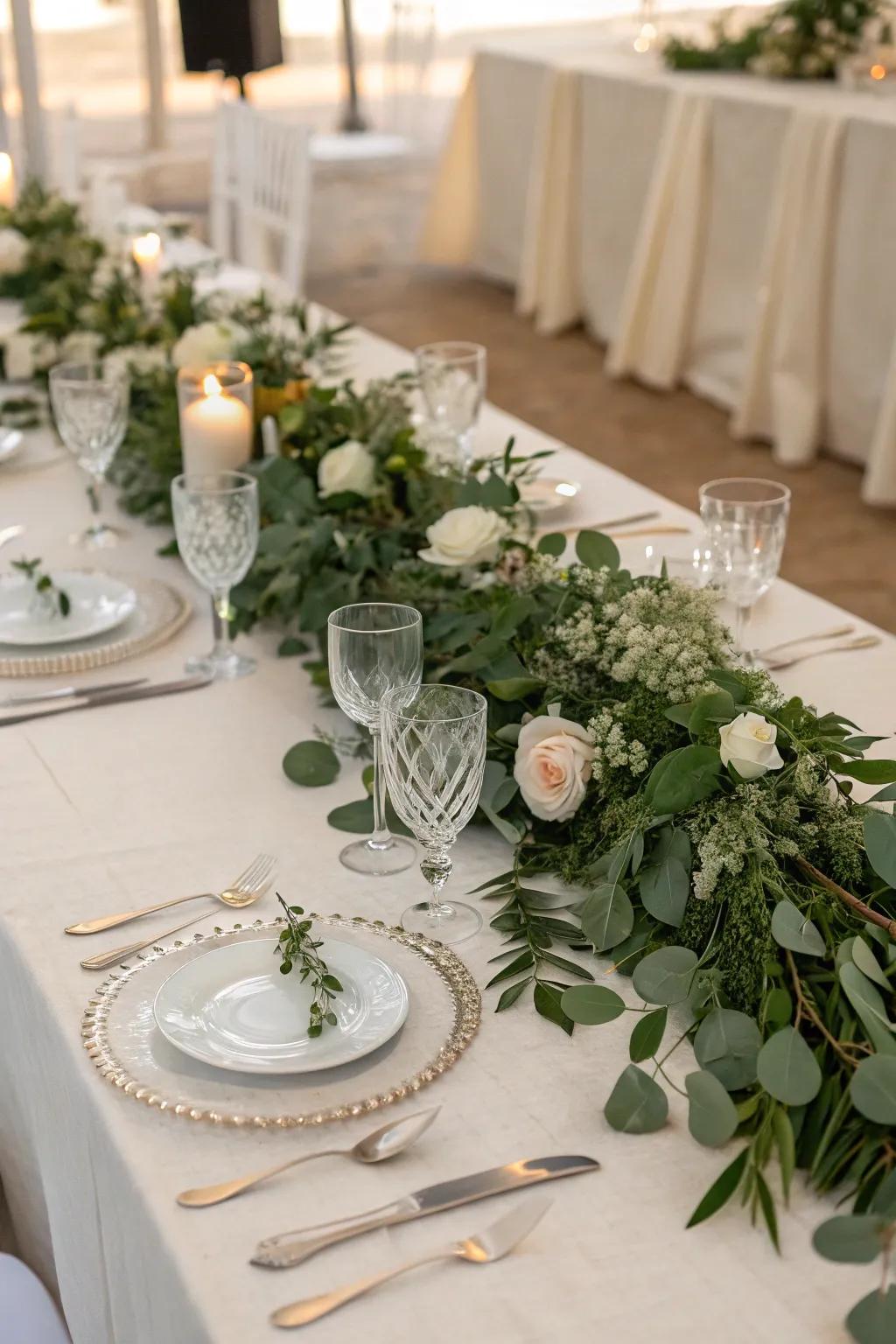 Verdant garlands bring a fresh and earthy sensation to the table.