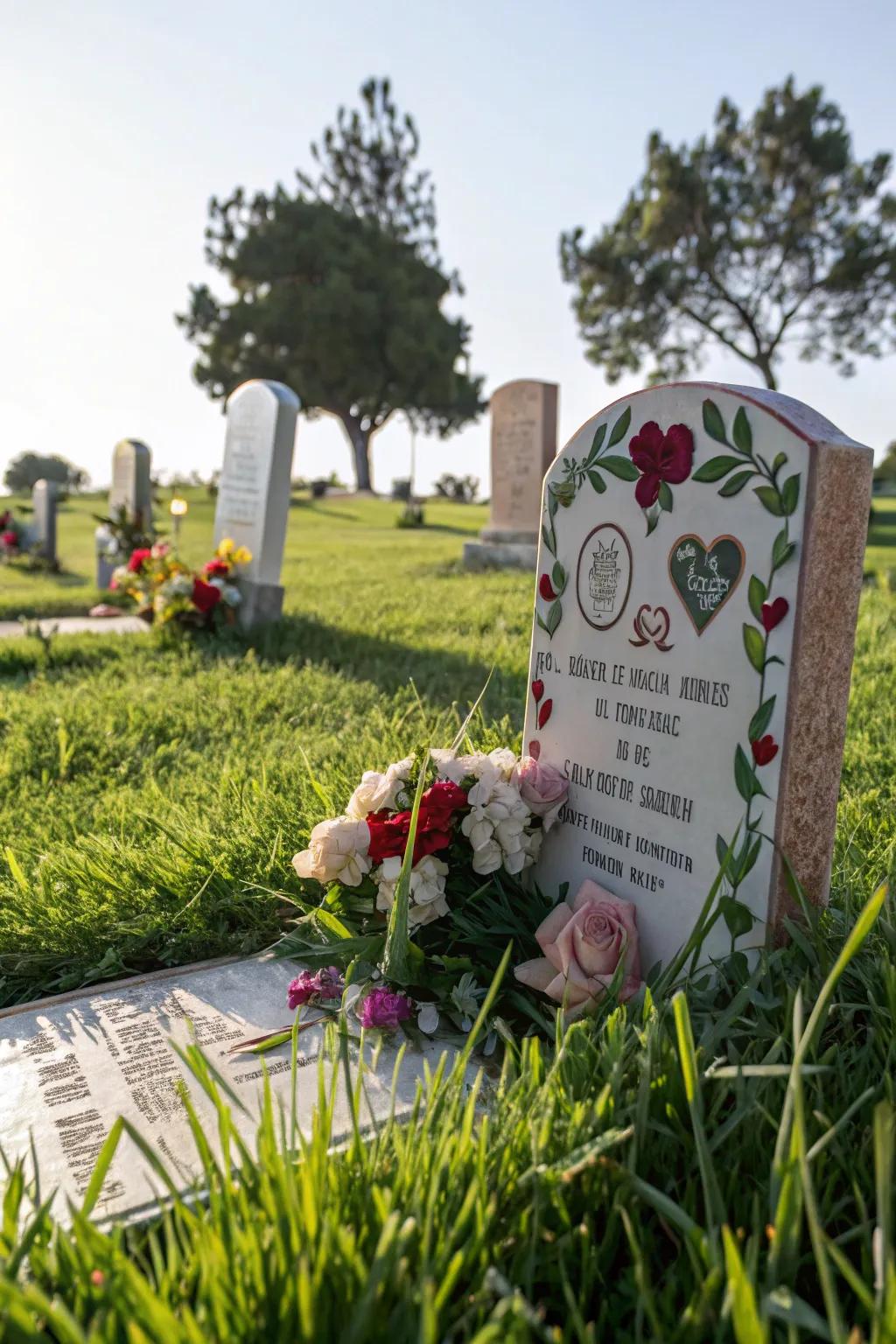 Personalized grave markers spotlighting cherished memories.
