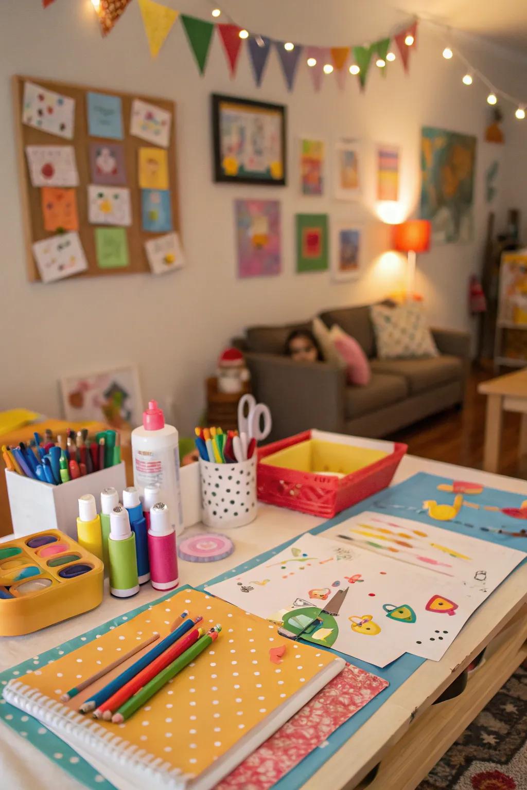 A creative craft corner for young guests to make their own art pieces.