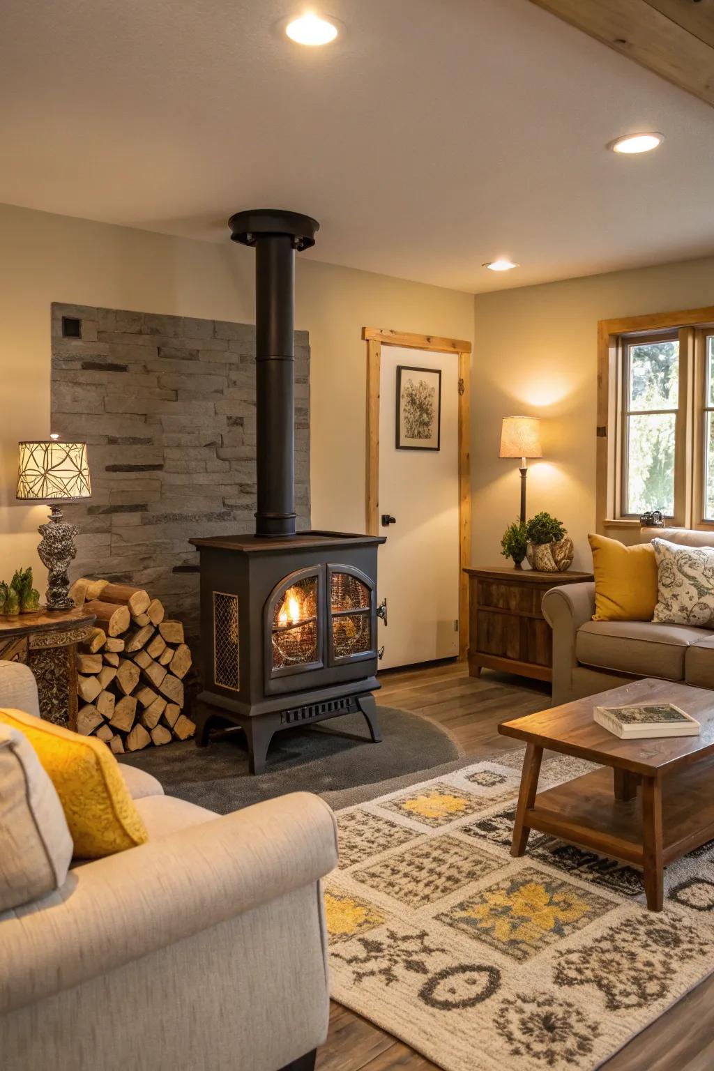 A color-coordinated stove brings harmony to the space.