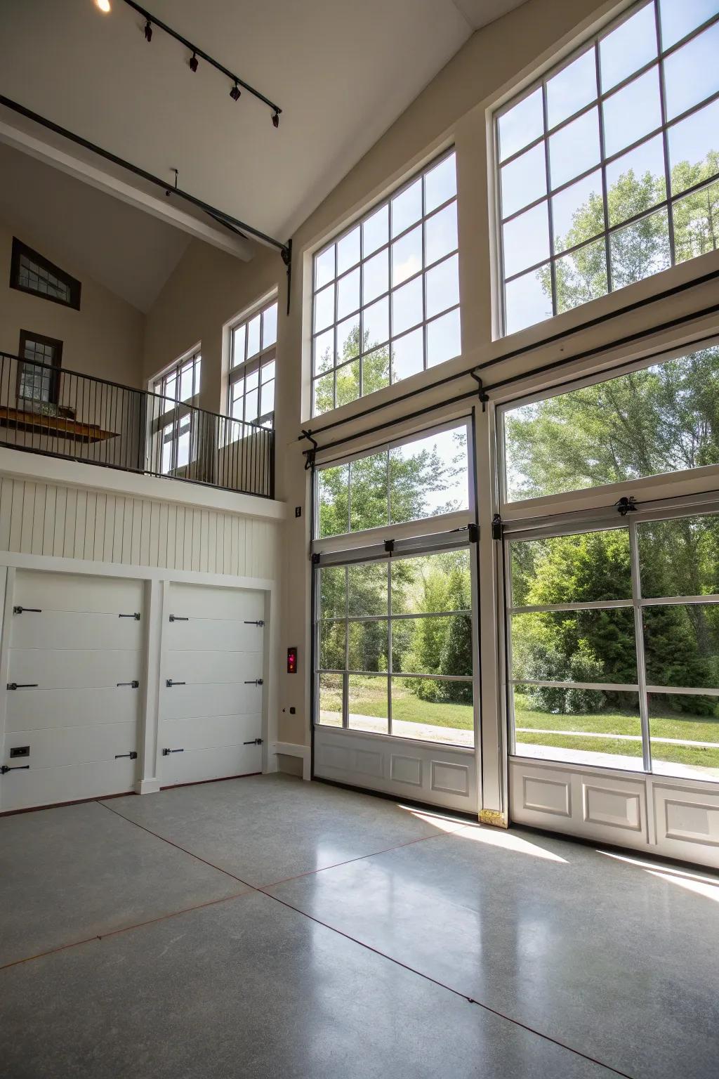 A versatile garage with an upper-level space for various uses.