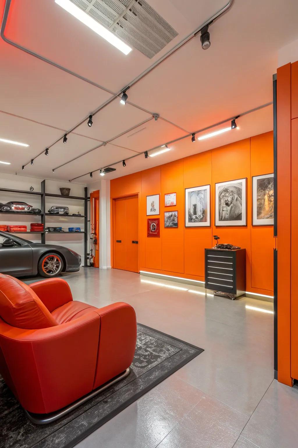 Energetic oranges for a dynamic garage.