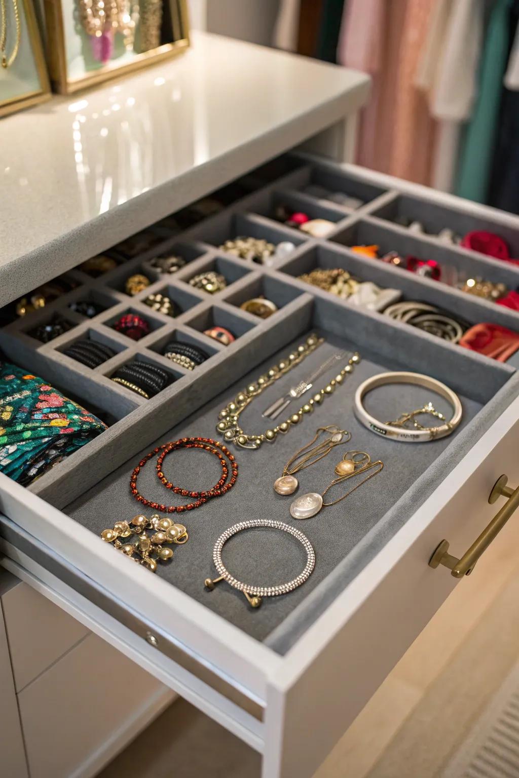 A jewelry tray keeps your precious pieces in order.