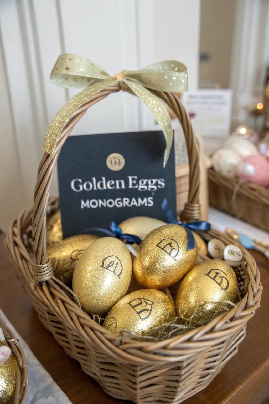 Monogrammed golden eggs add a personal touch to Easter.