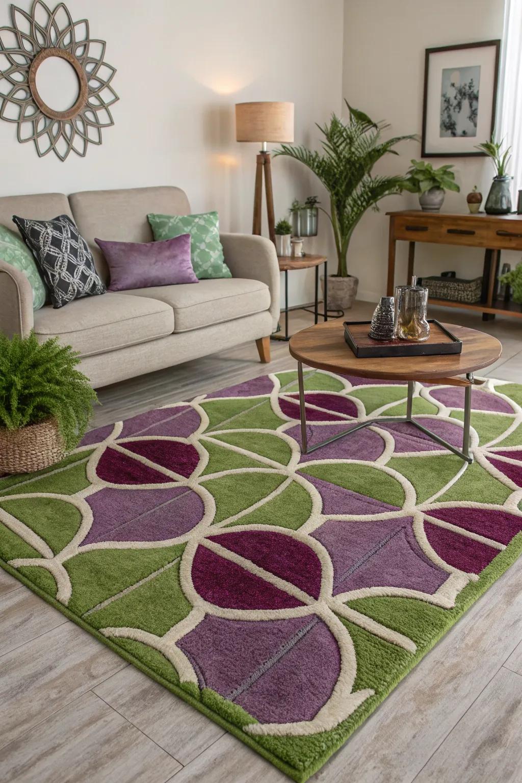 An area rug unifying the living room's design.