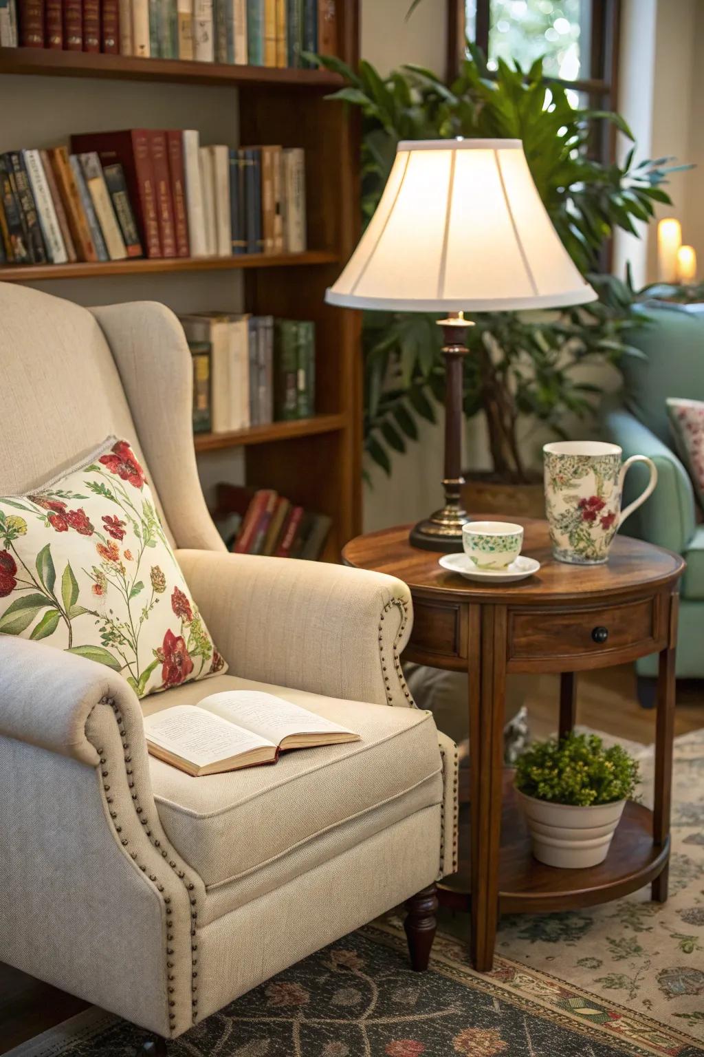 A cozy corner invites you to sit and unwind.