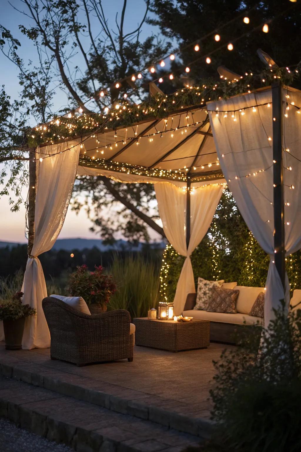 An ethereal light canopy introduces enchantment to your celebration.