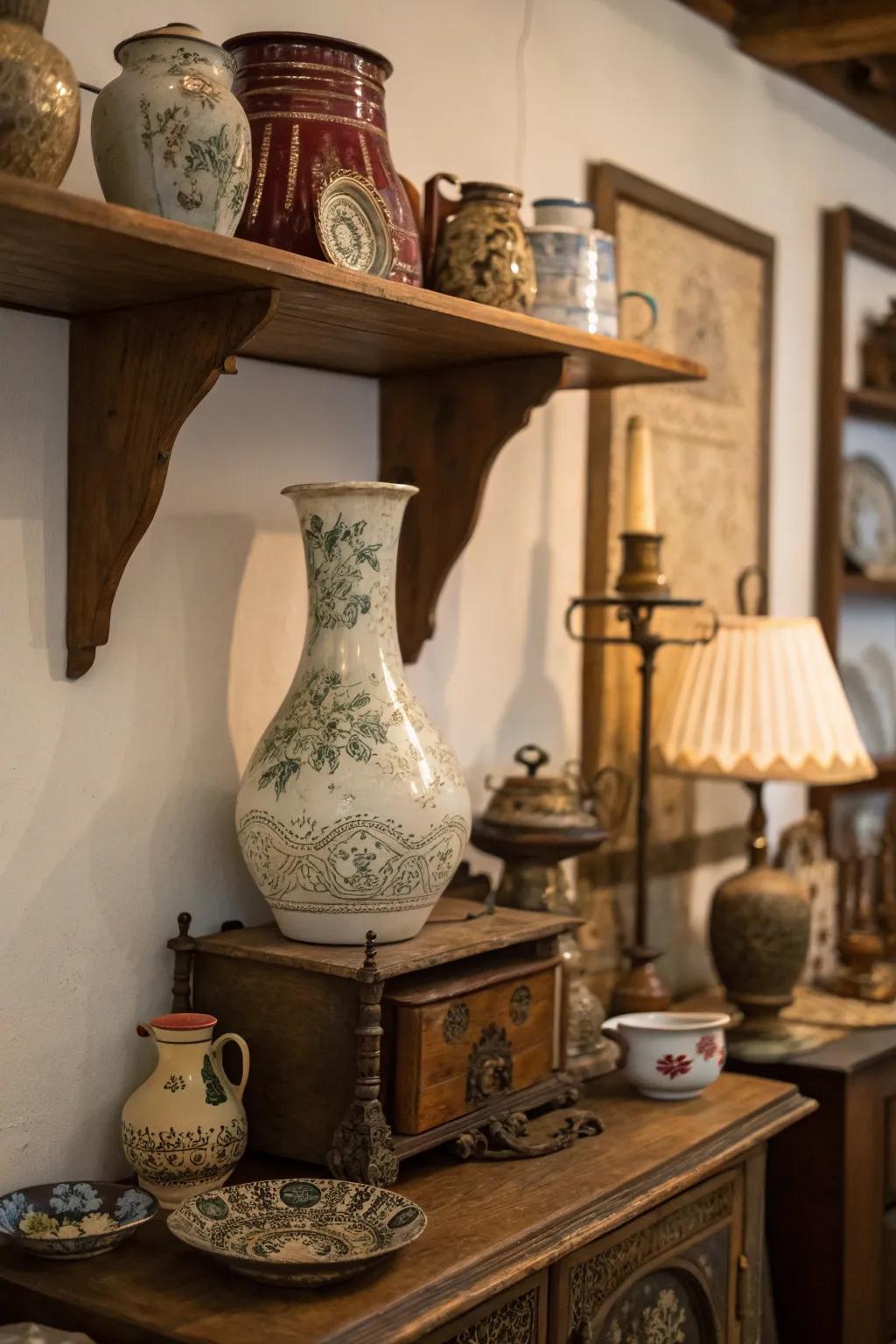 Vintage finds add charm and history to any corner.