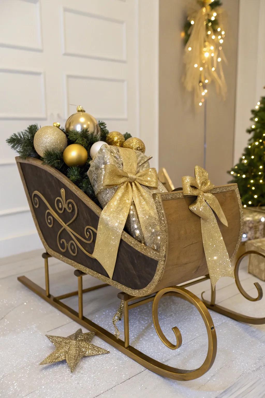 A glamorous sled with gold accents