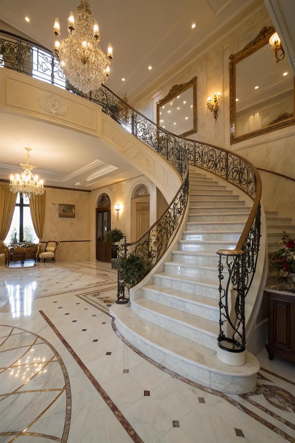 Indulge in luxury with elegant marble staircases.