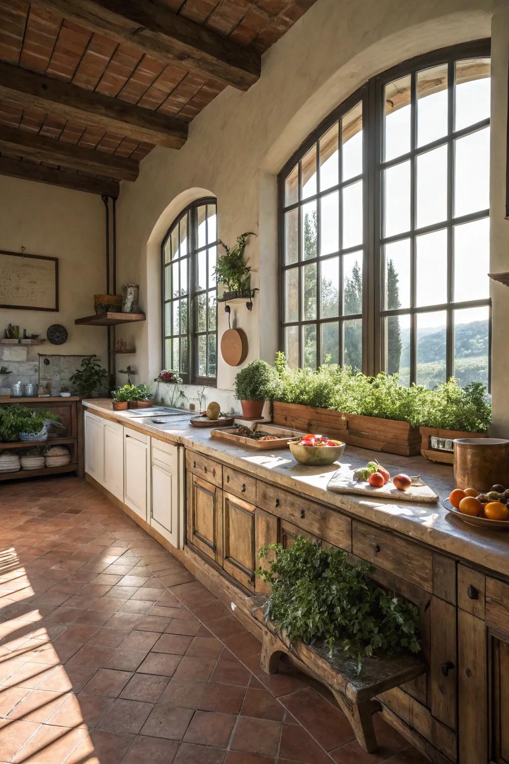 Natural light floods the kitchen, enhancing its inviting atmosphere.