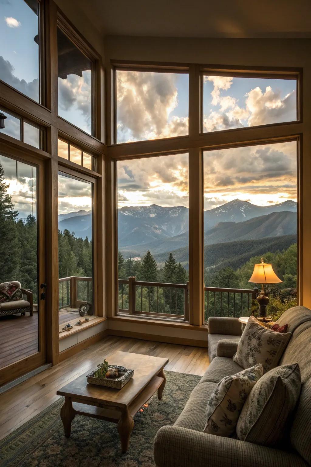 Expansive windows maximizing mountain views.