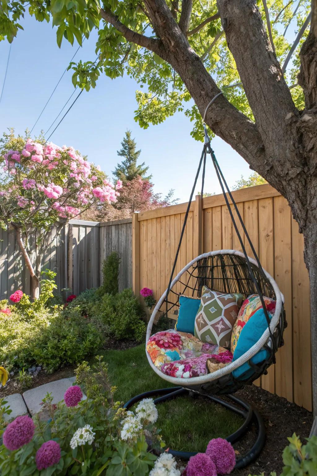 Hanging chairs give a unique seating experience.