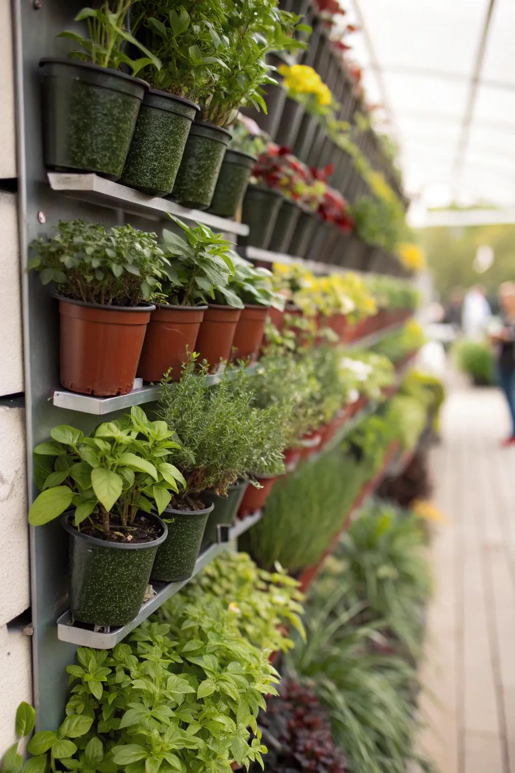 Vertical garden walls provide a lush and space-saving plant display.