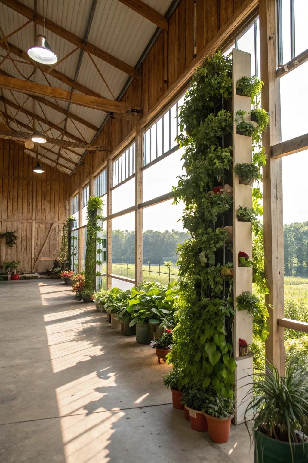 Invite nature indoors with a charming pole barn garden.