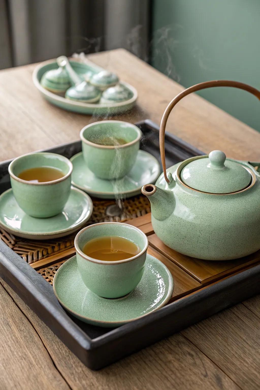 A sage green tea set turns every tea time into a special occasion.