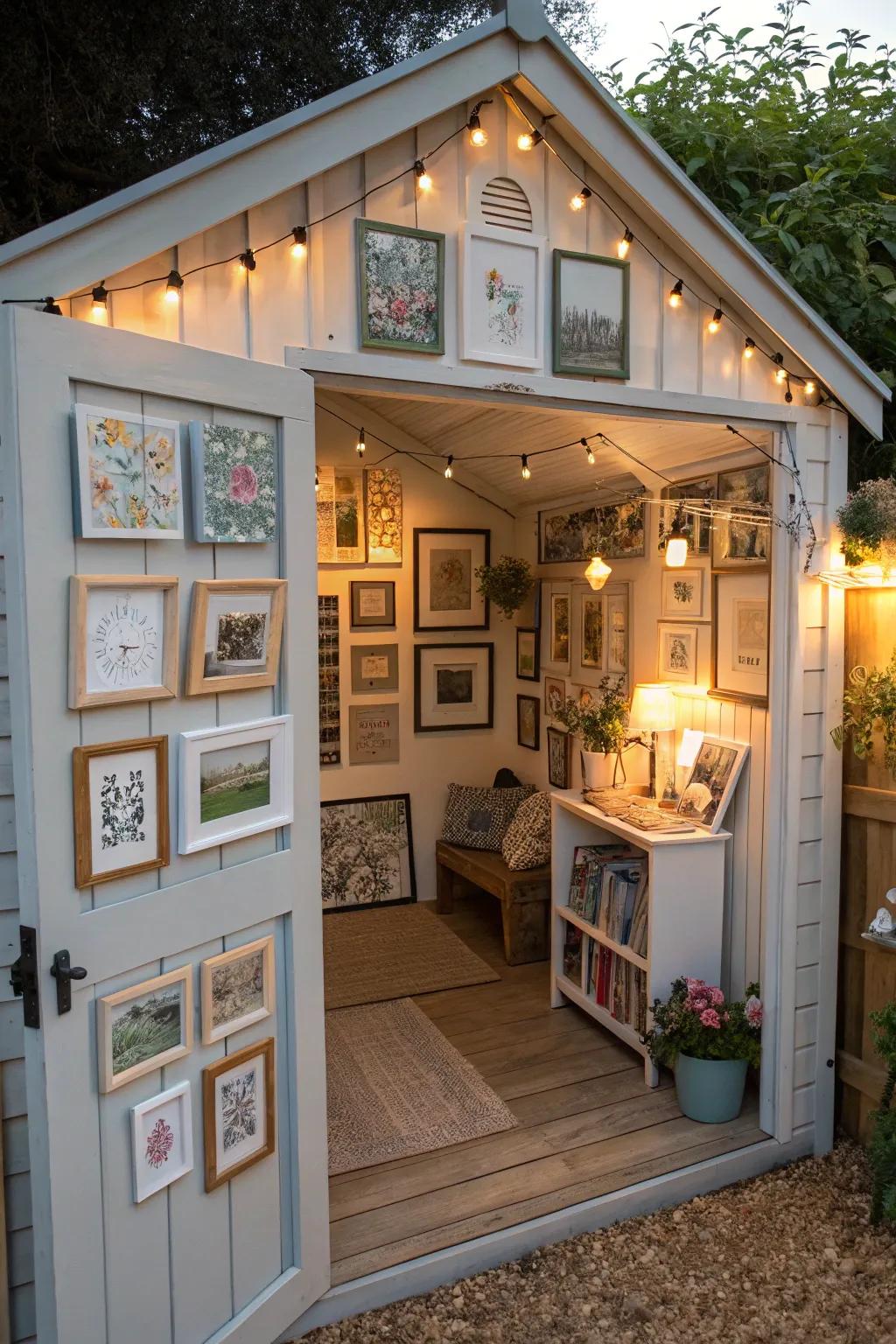 A personalized display featuring treasured art and memories.