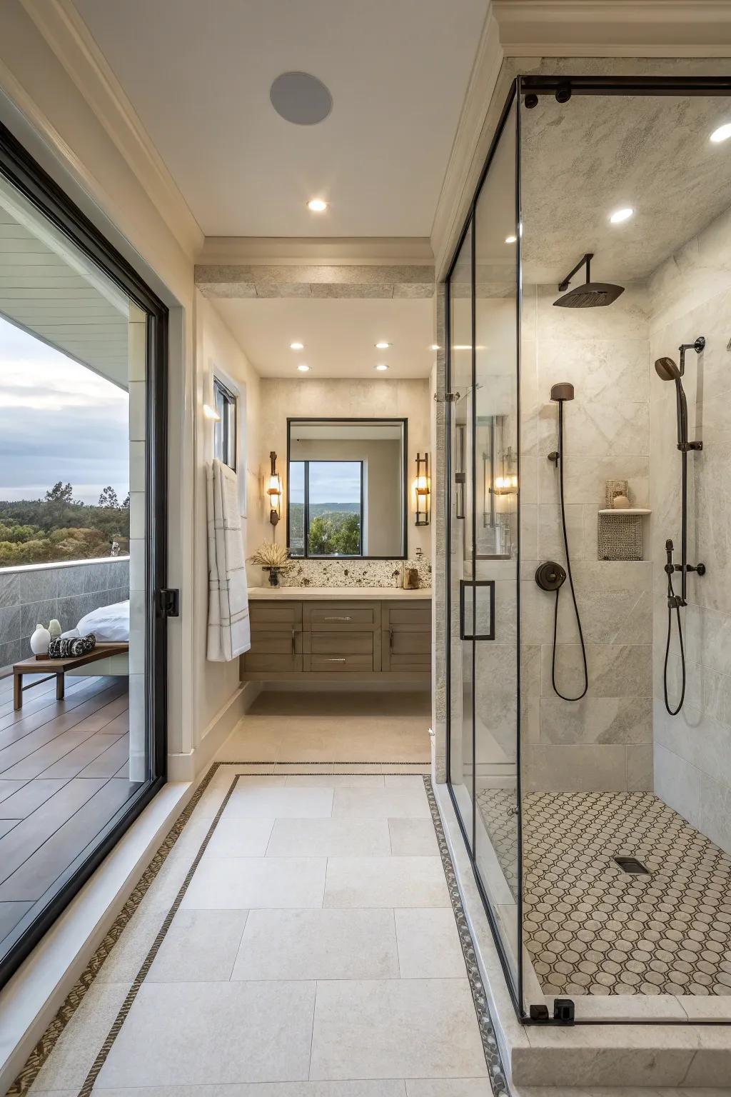 Doorless showers offer a sleek, minimalist aesthetic.