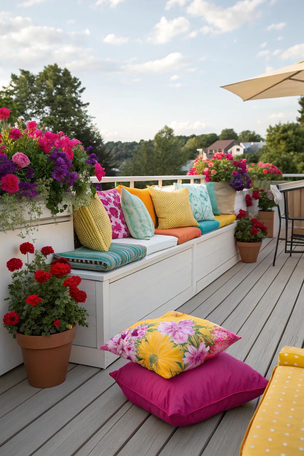 Colorful accessories can brighten up your deck without permanent changes.