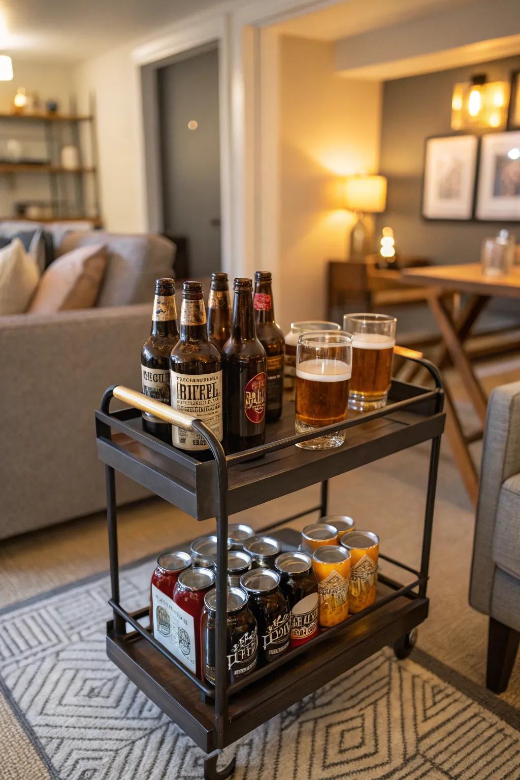 Adaptable bar cart beer display for vibrant entertaining.