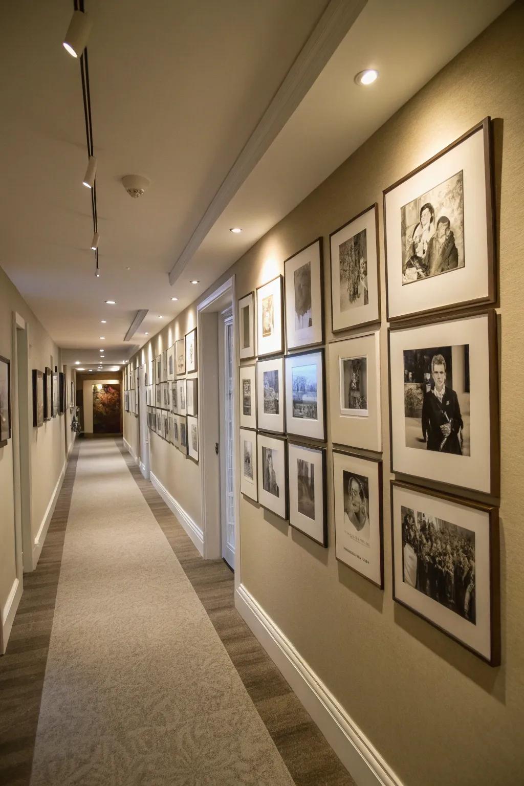 A photo gallery adds a personal and elegant touch to your hallway.